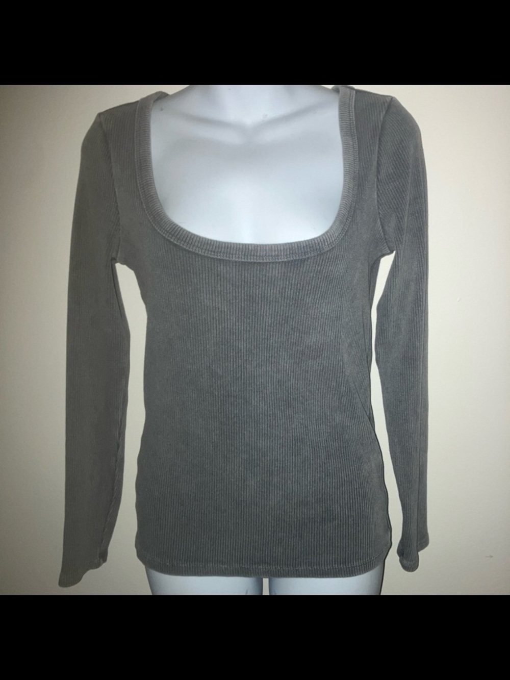 PINK Victoria's Secret Ribbed Scoop-Neck Long Sleeve Top - Black